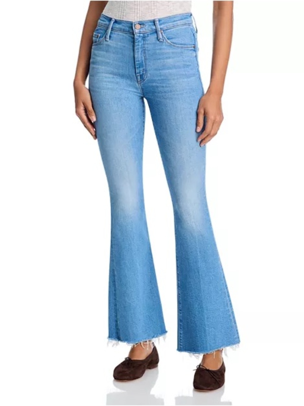 MOTHER Distressed Light Blue Flare Jeans 25